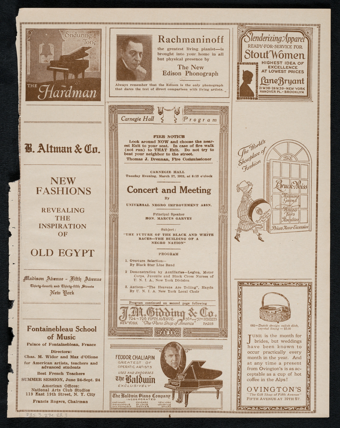 Universal Negro Improvement Association Meeting and Concert, March 27, 1923, program page 5