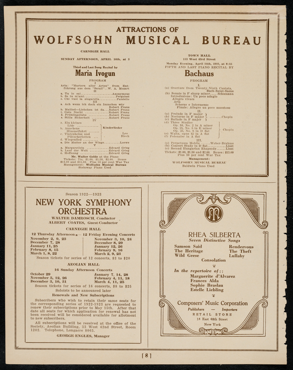 Oratorio Society of New York, April 13, 1922, program page 8