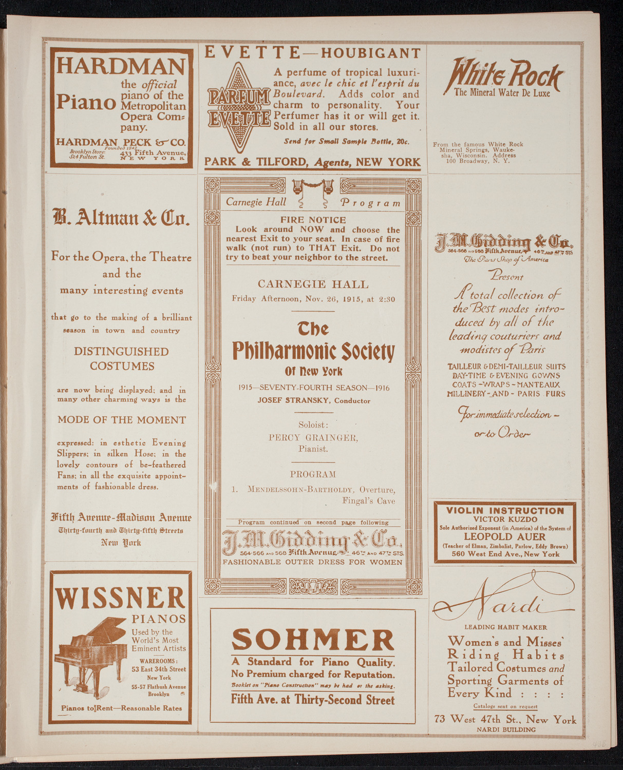 New York Philharmonic, November 26, 1915, program page 5