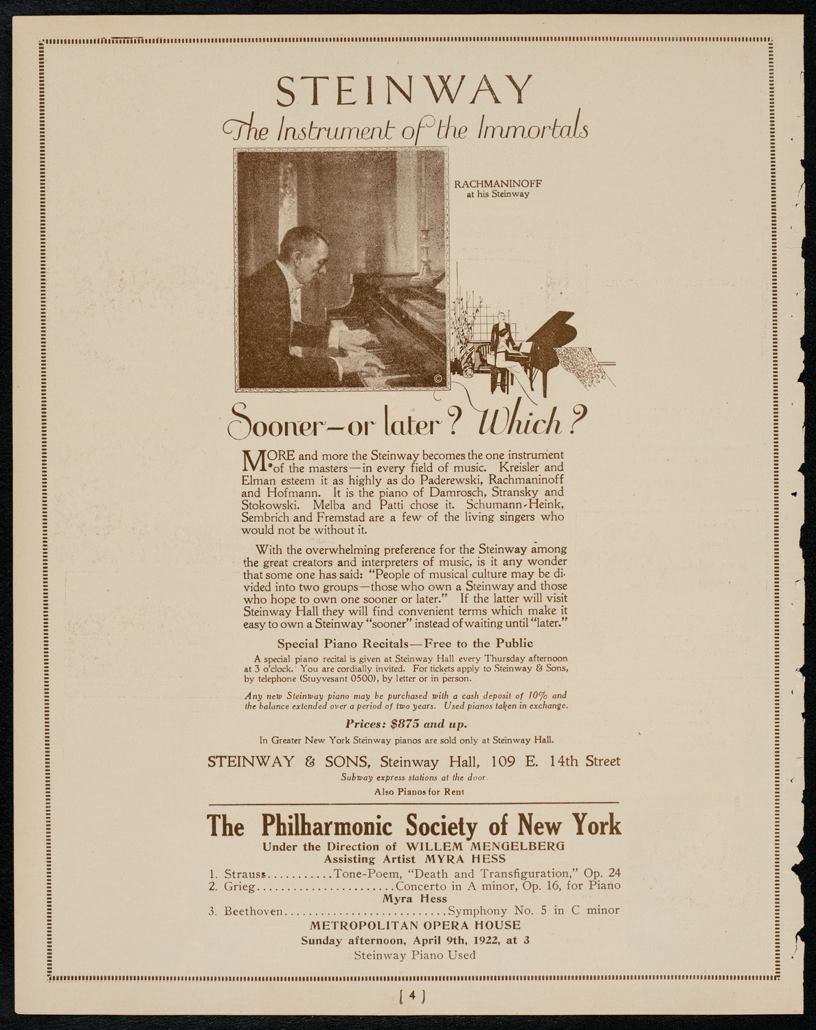 Symphonic Concert Conducted by Pablo Casals, April 7, 1922, program page 4