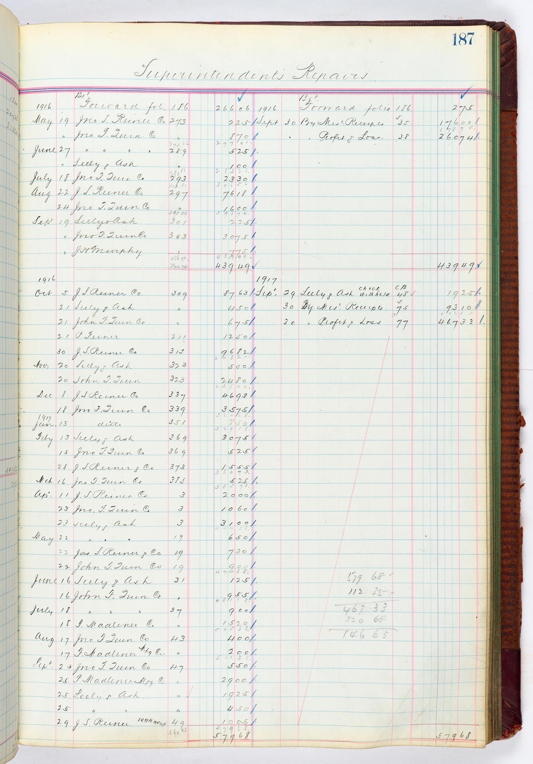 Music Hall Accounting Ledger, volume 4, page 187