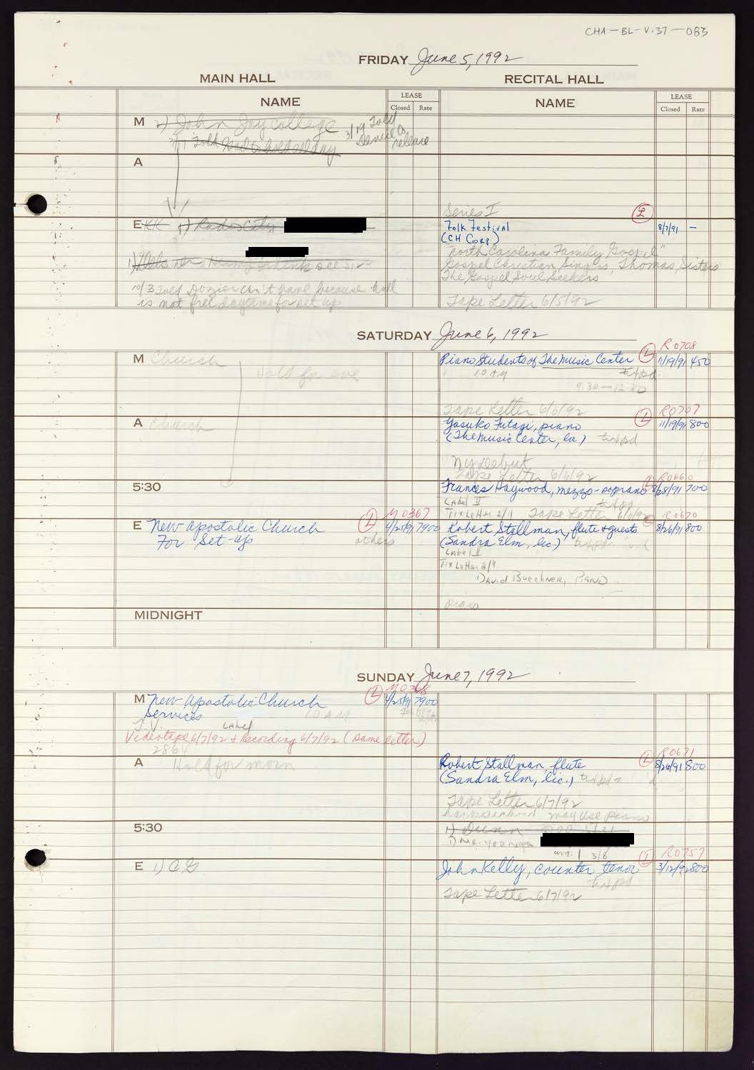 Carnegie Hall Booking Ledger, volume 37, page 83