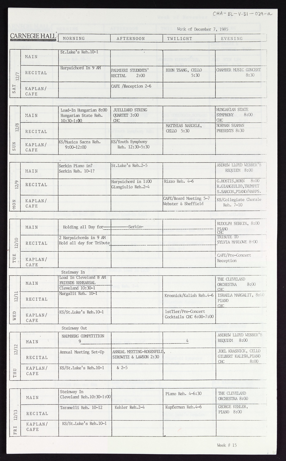 Carnegie Hall Booking Ledger, volume 31, page 29a