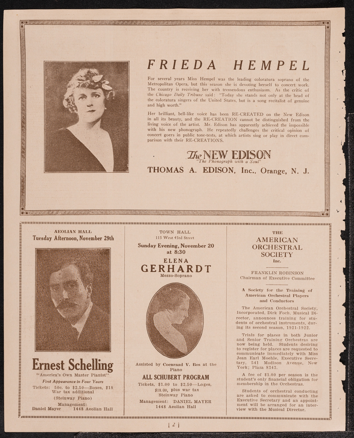 Louise Homer, Contralto, November 19, 1921, program page 2