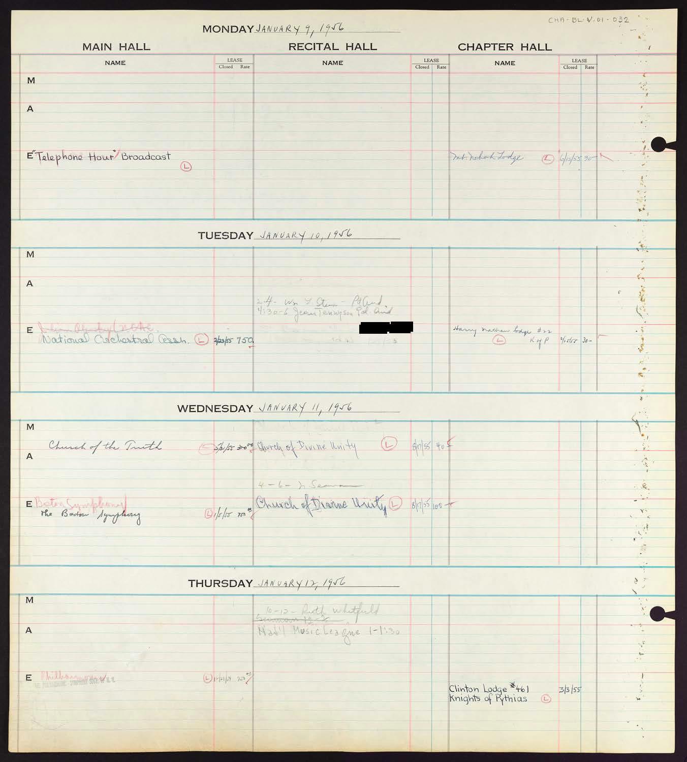 Carnegie Hall Booking Ledger, volume 1, page 32