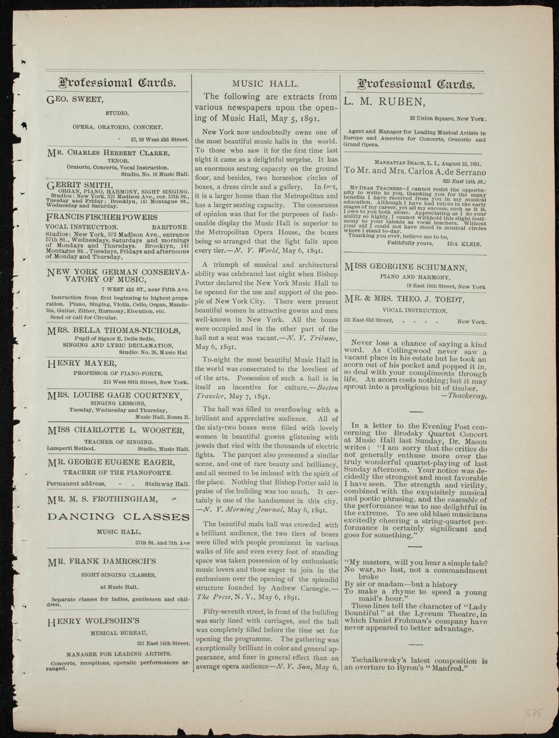 Metropolitan Musical Society, January 12, 1892, program page 15