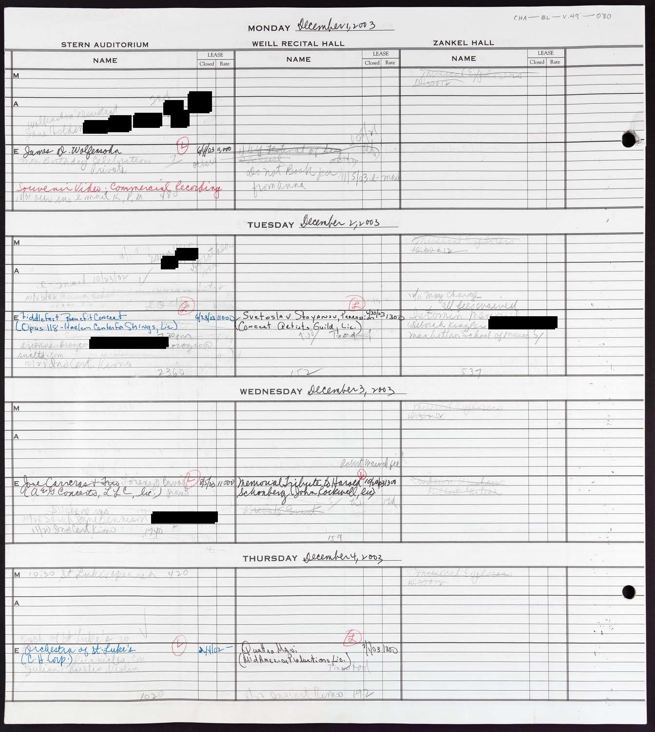 Carnegie Hall Booking Ledger, volume 49, page 30