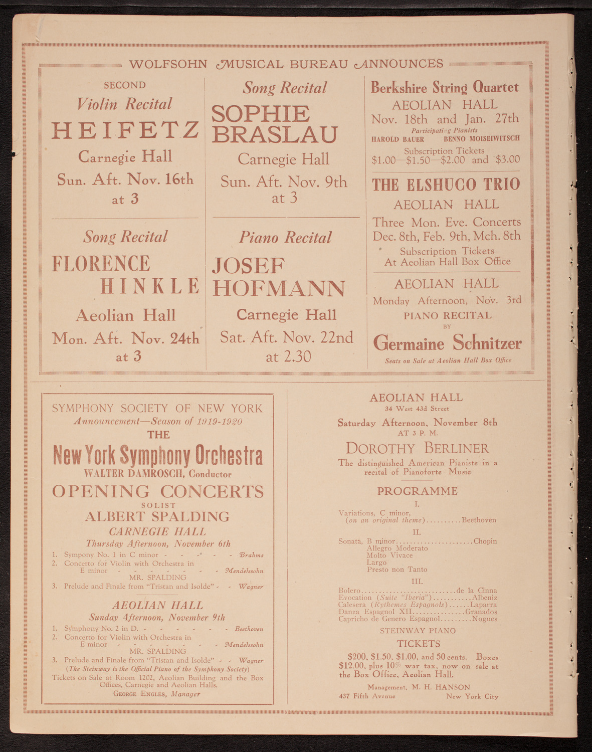 Marguerite D'Alvarez, Contralto, November 1, 1919, program page 8