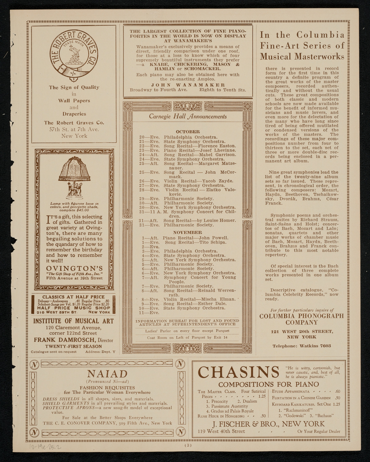 Francis MacMillen, Violin, October 19, 1925, program page 3