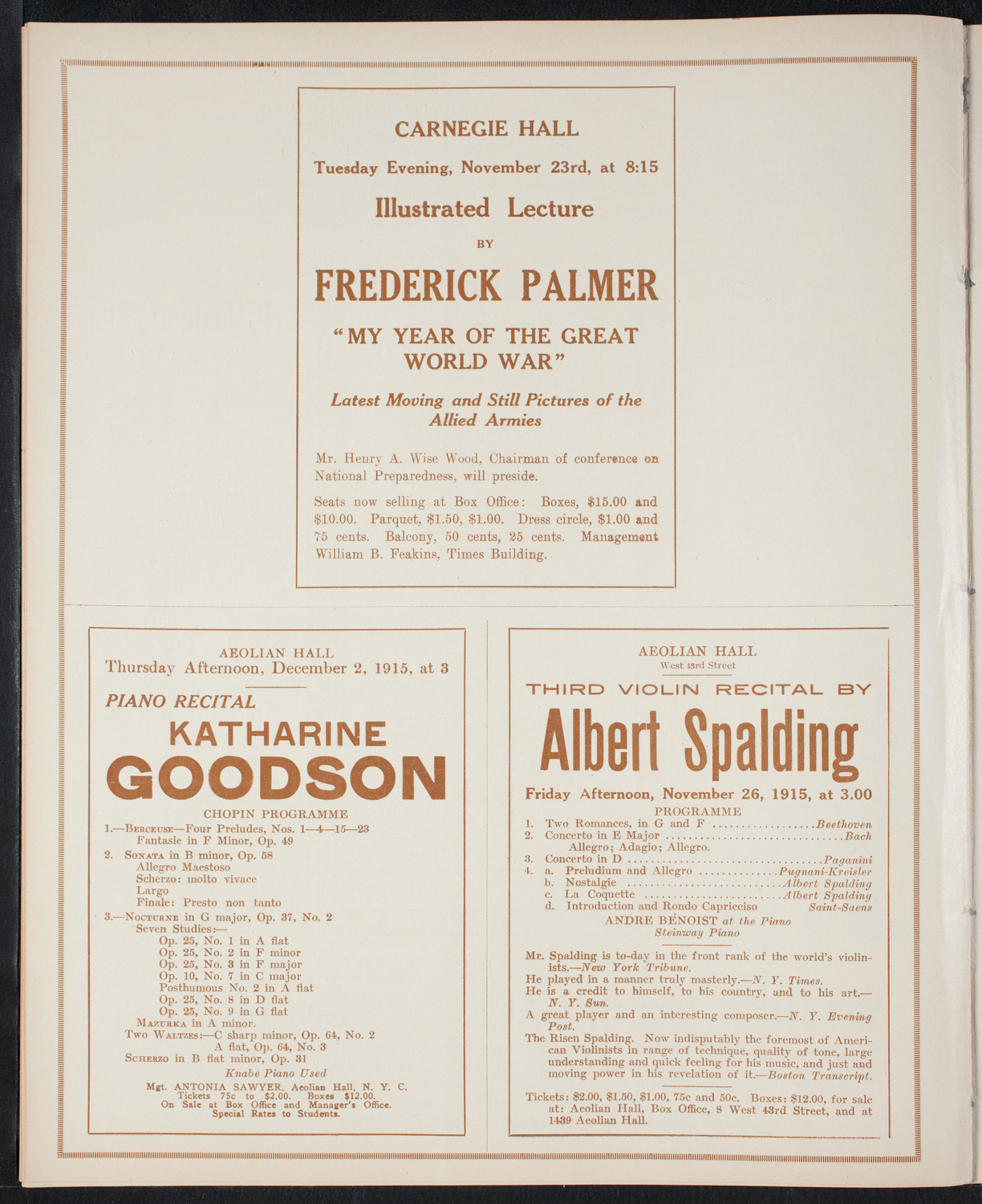 Elmendorf Lecture: Switzerland, November 22, 1915, program page 10