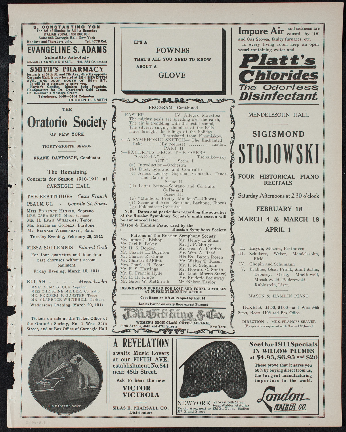 Russian Symphony Society of New York, February 16, 1911, program page 9