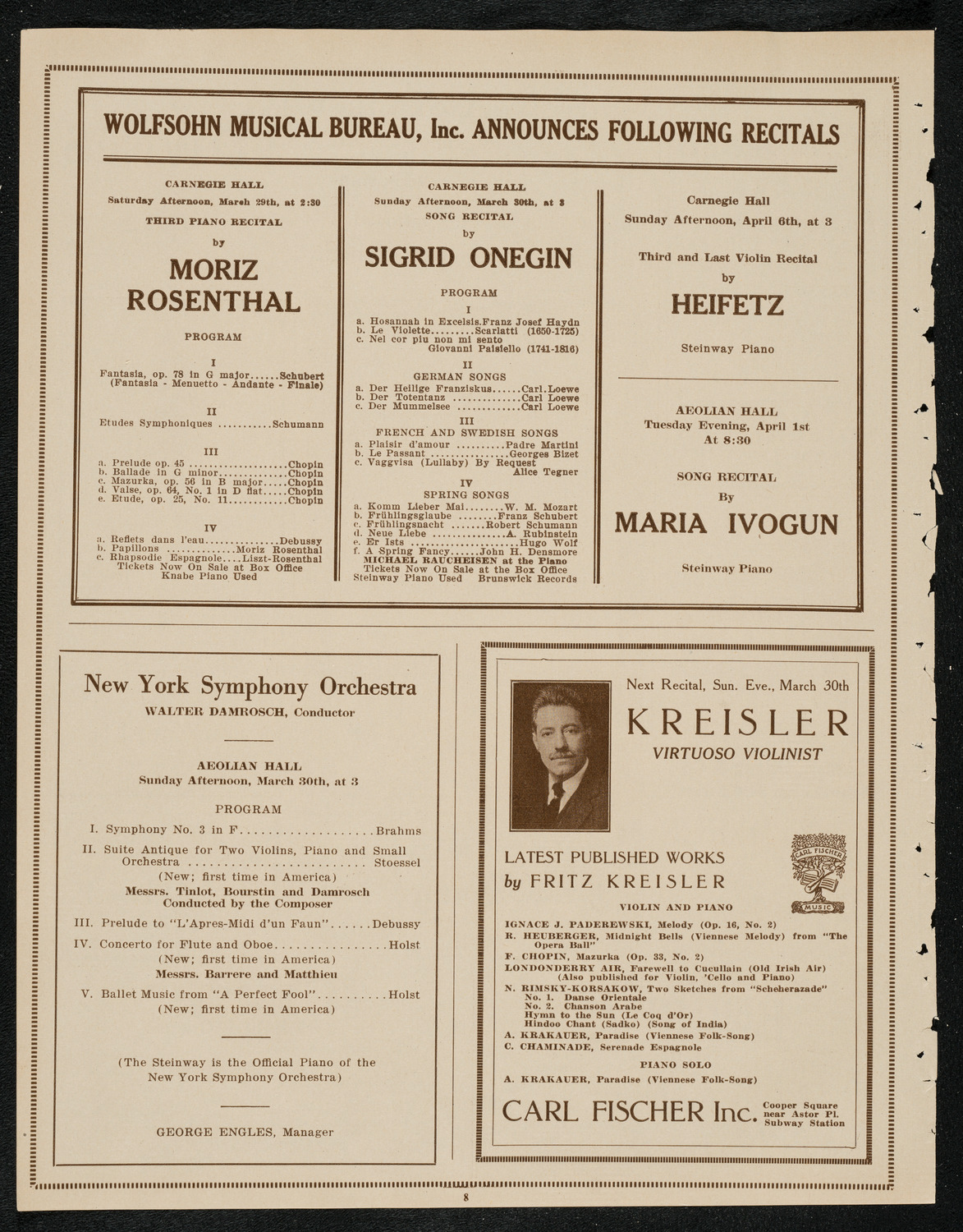 New York Symphony Orchestra, March 28, 1924, program page 8