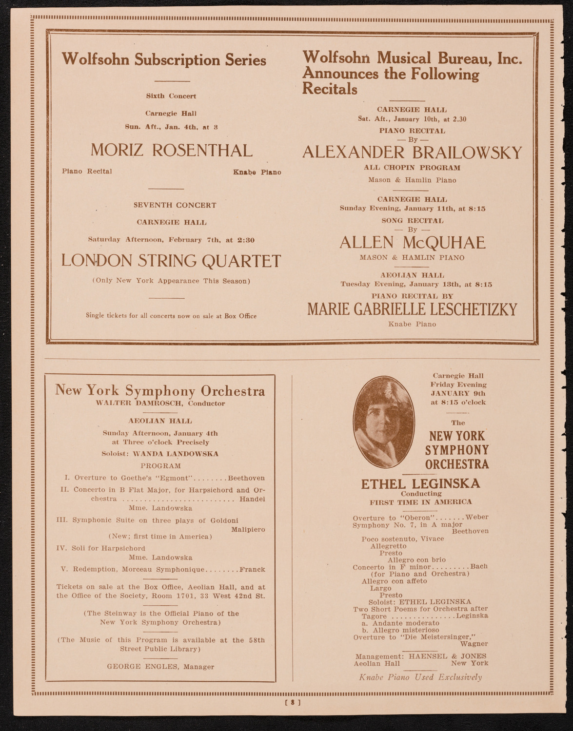 New York Symphony Orchestra, January 2, 1925, program page 8