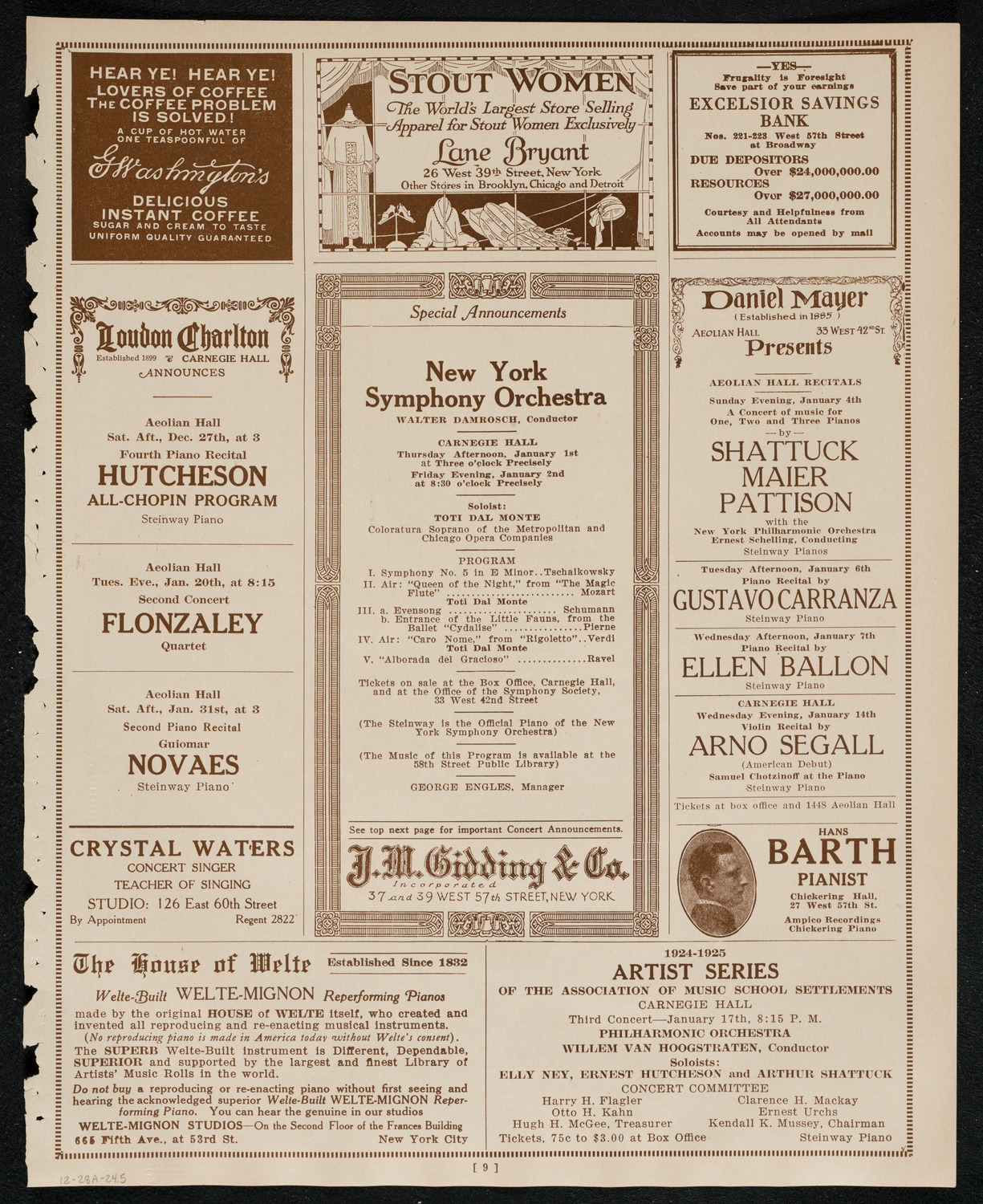 New York Philharmonic, December 28, 1924, program page 9