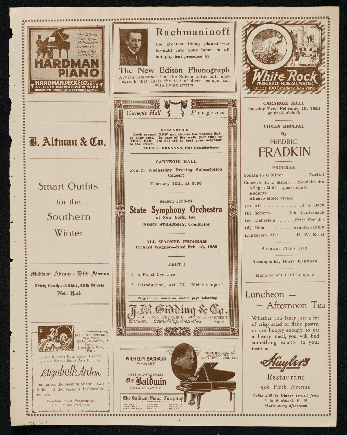 State Symphony Orchestra of New York, February 13, 1924, program page 5