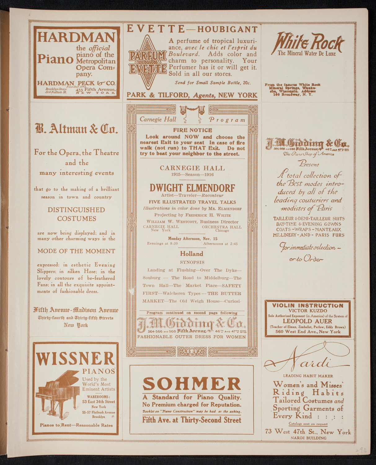 Elmendorf Lecture: Holland, November 15, 1915, program page 5
