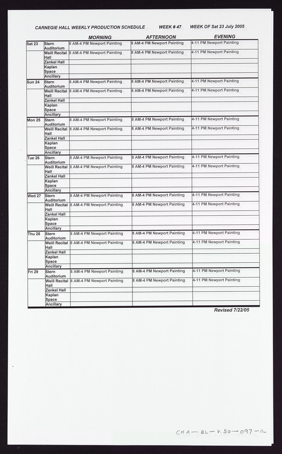 Carnegie Hall Booking Ledger, volume 50, page 97a