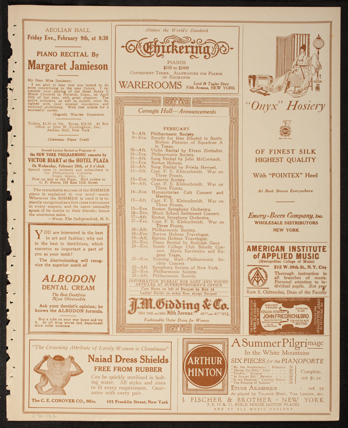 New York Philharmonic, February 8, 1917, program page 3