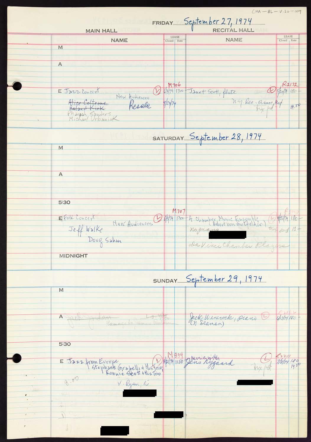 Carnegie Hall Booking Ledger, volume 20, page 9