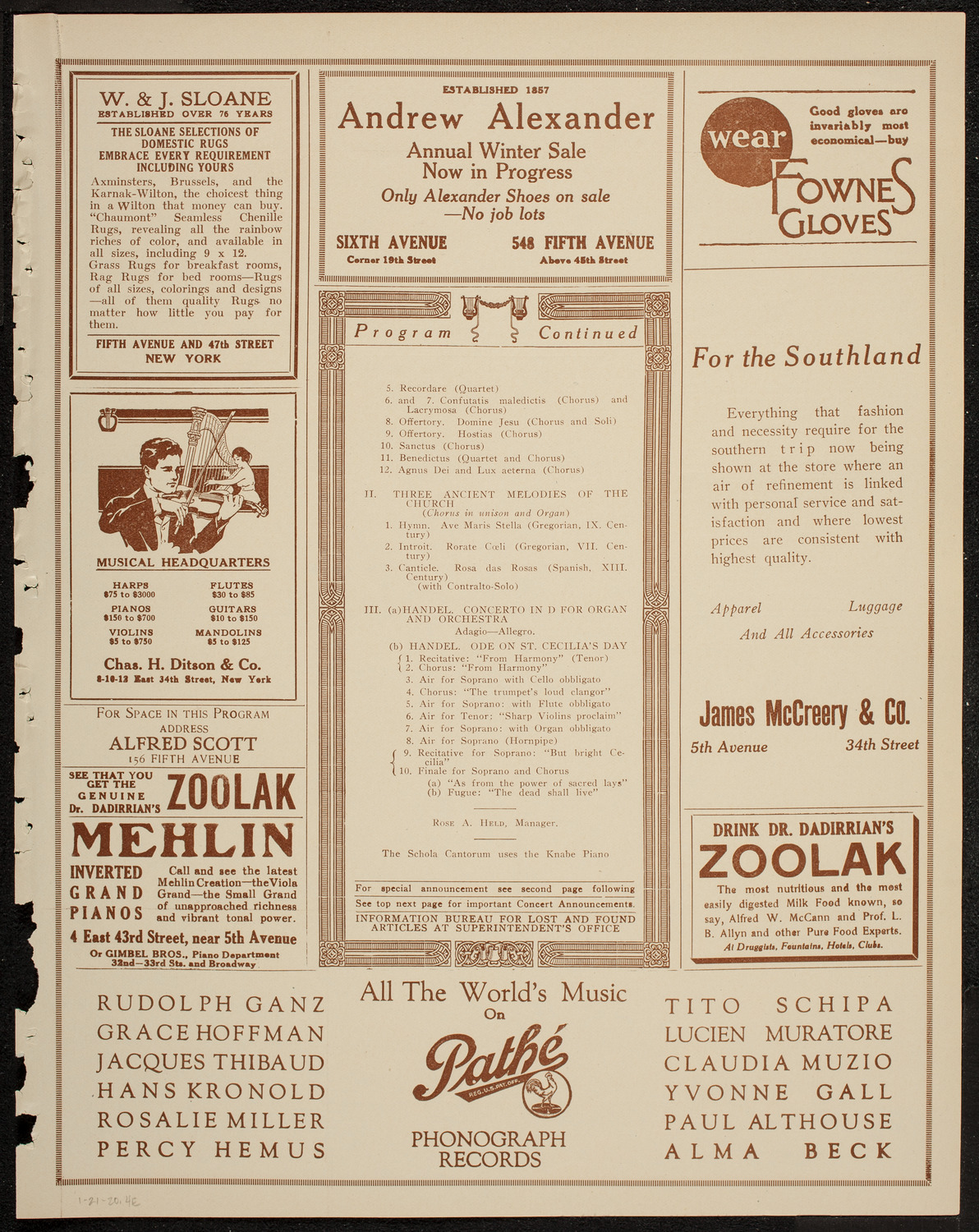 Schola Cantorum of New York, January 21, 1920, program page 7