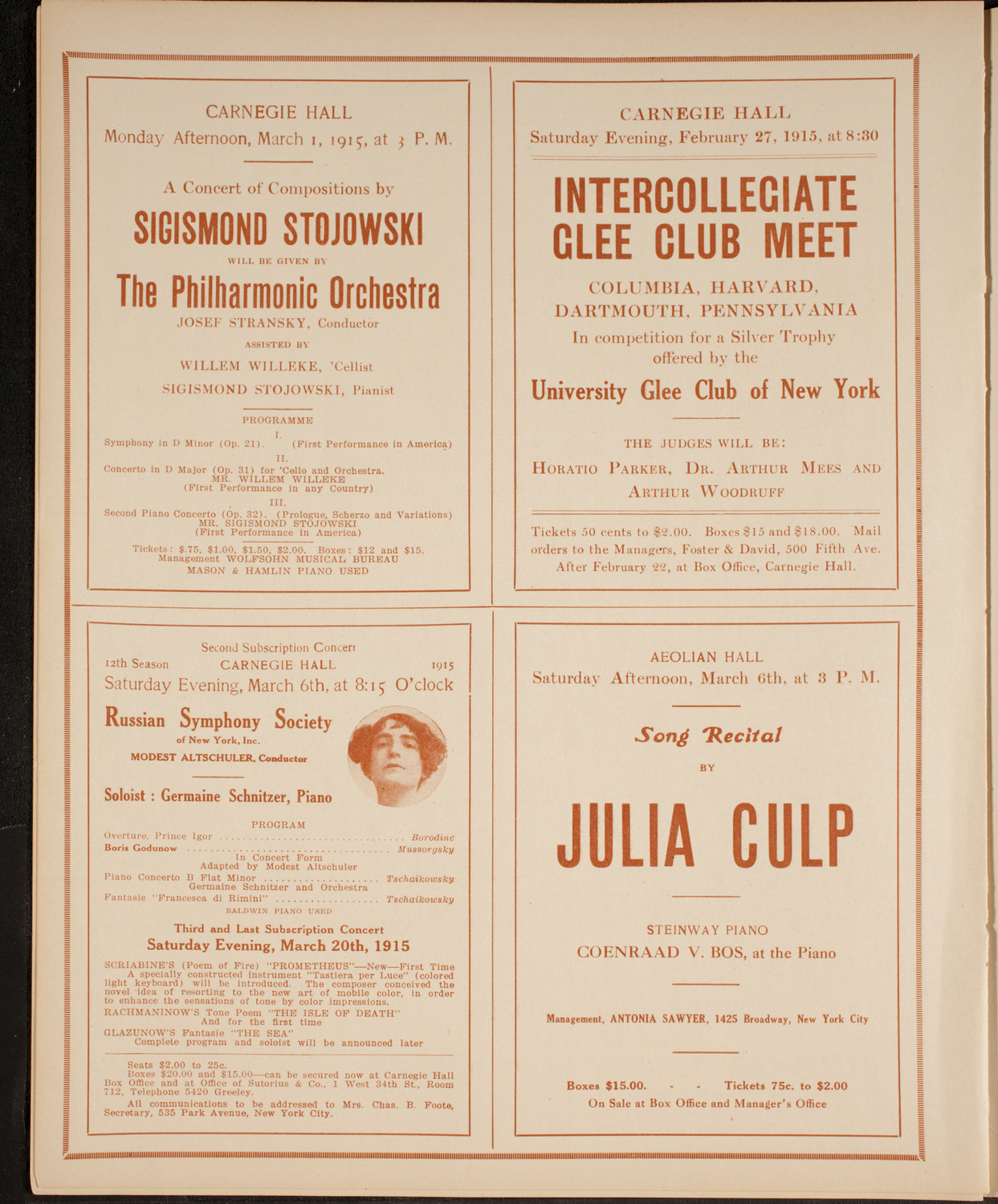 New York Philharmonic, February 26, 1915, program page 10