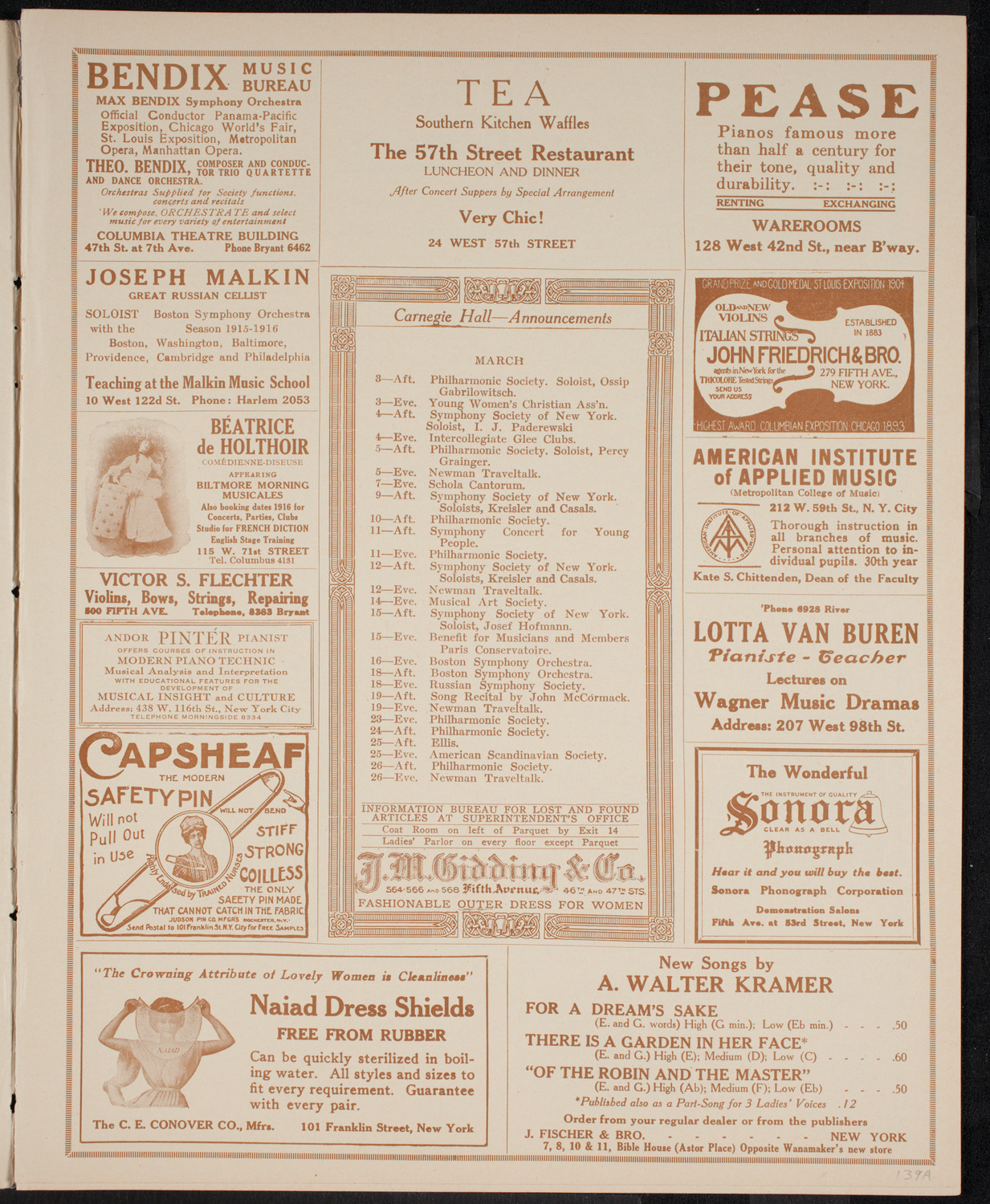 New York Philharmonic, March 2, 1916, program page 3