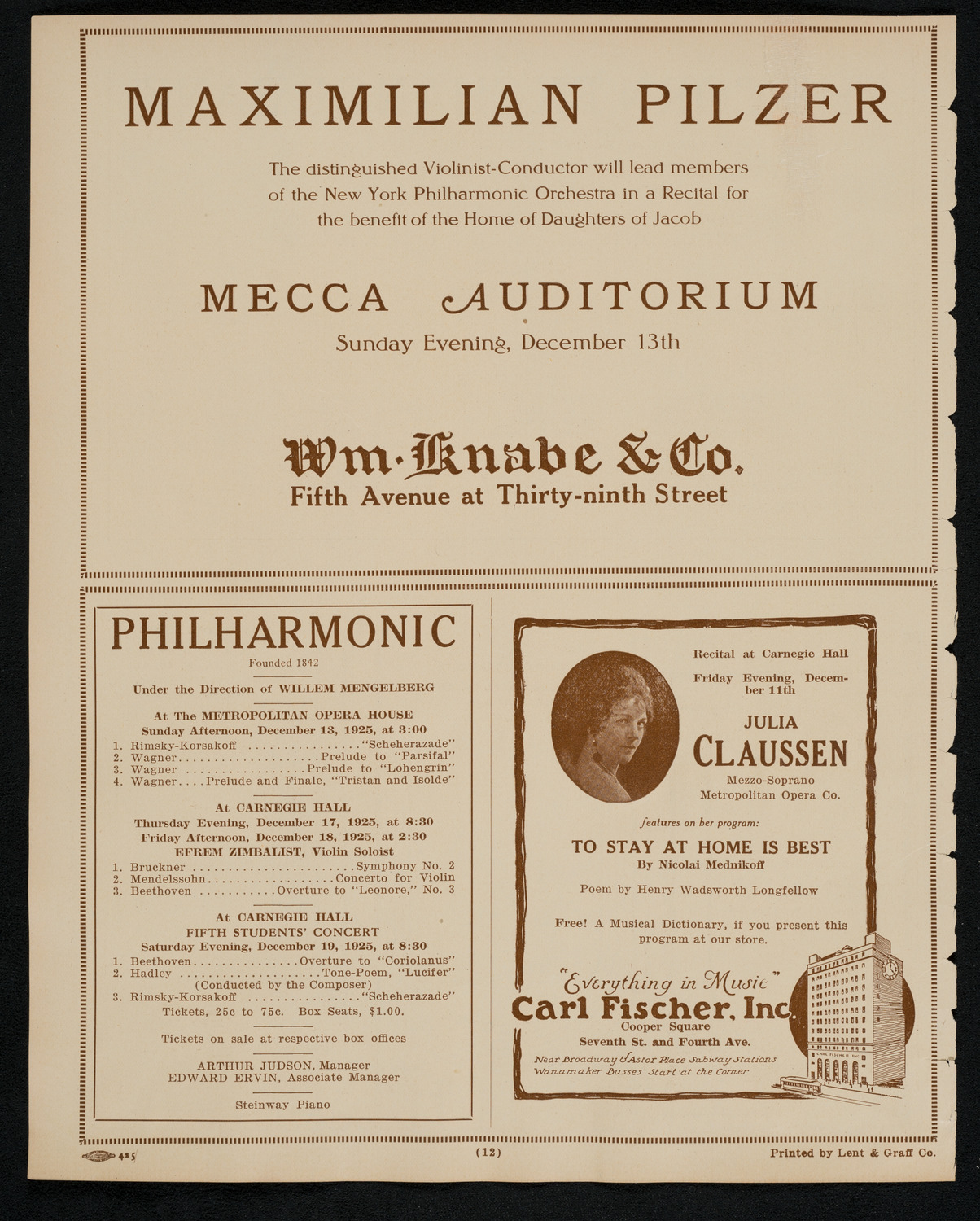 Ignacy Jan Paderewski, Piano, December 12, 1925, program page 12