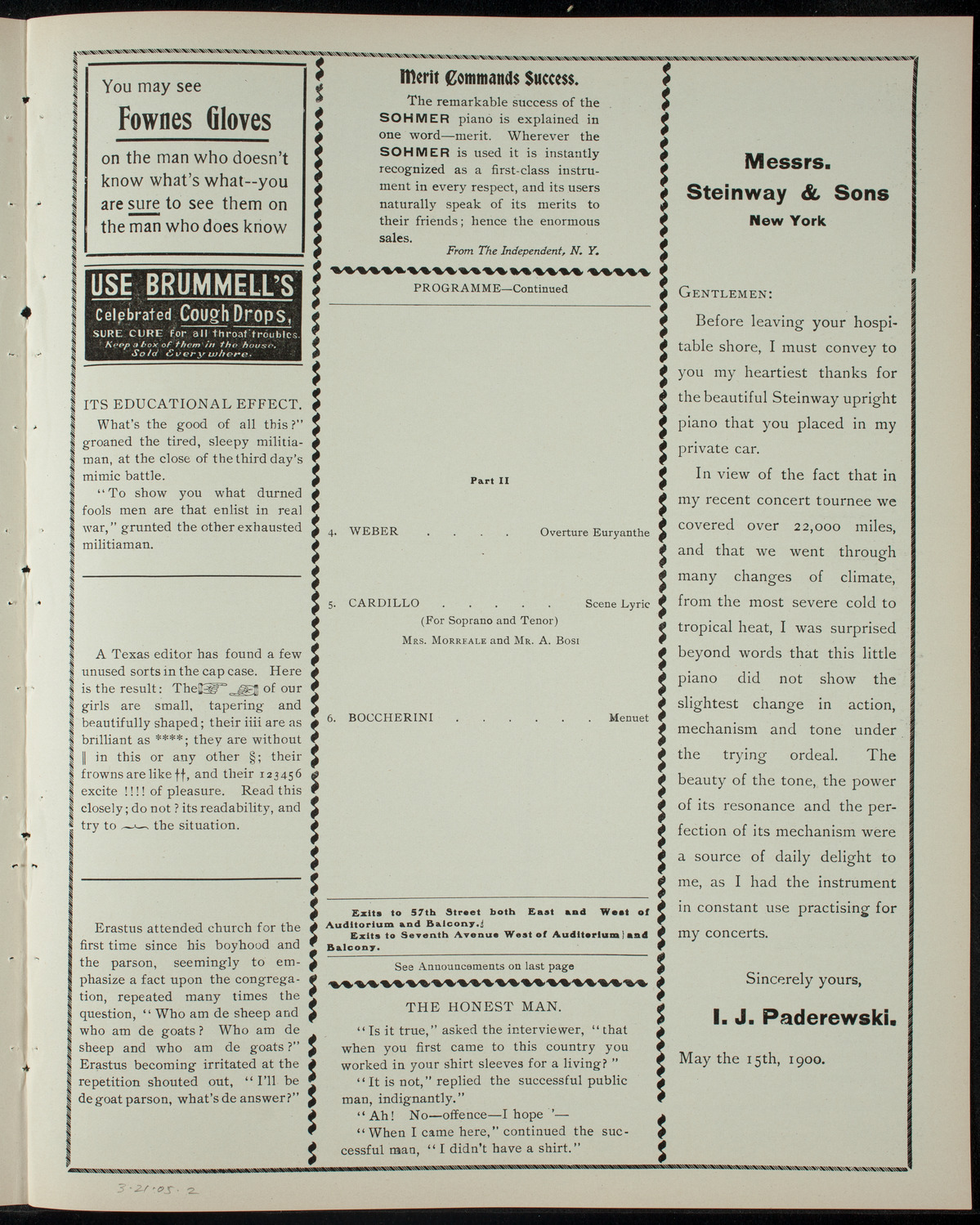 Cardillo's Symphony Orchestra, March 21, 1905, program page 3