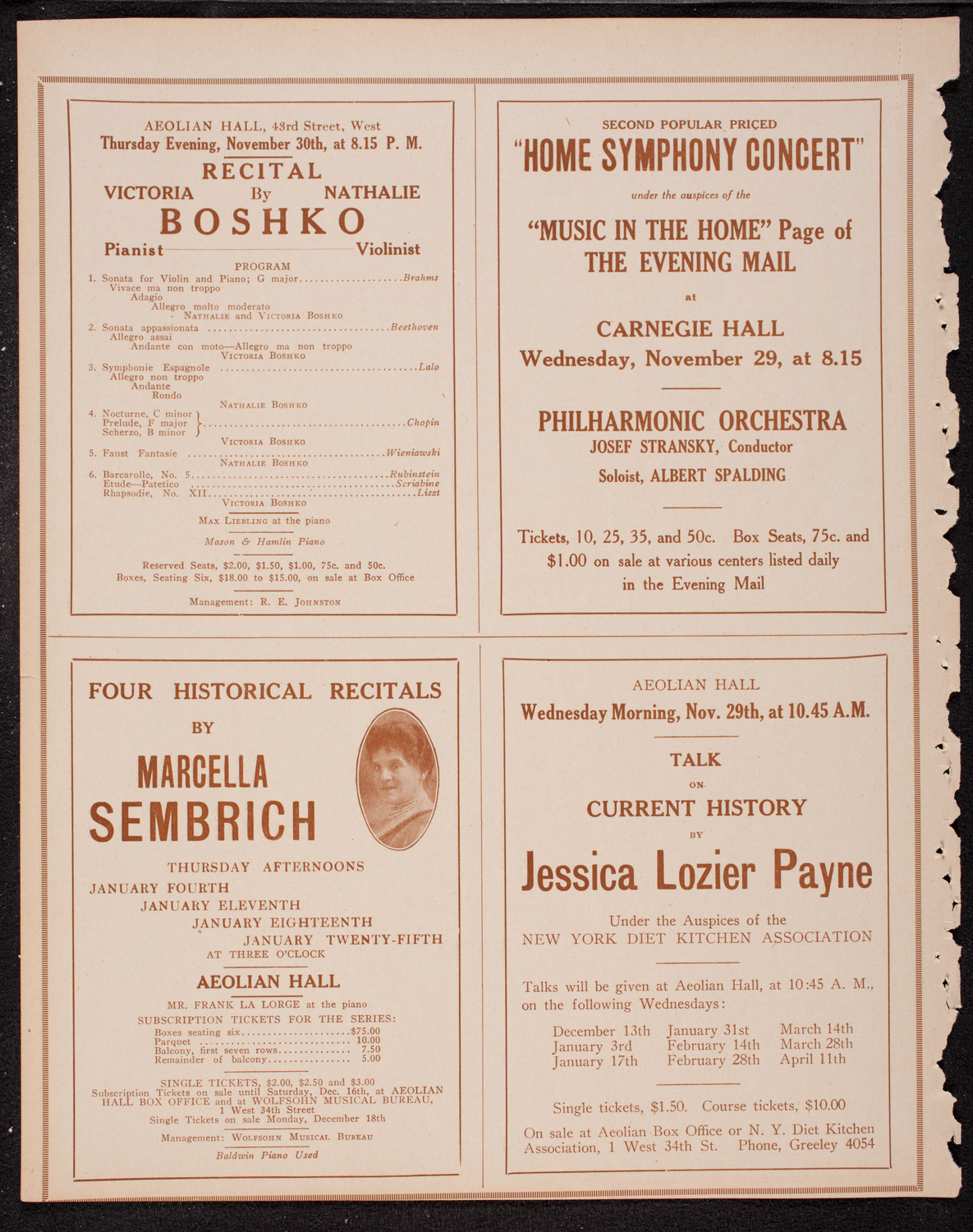 Julia Culp, Contralto, November 28, 1916, program page 10