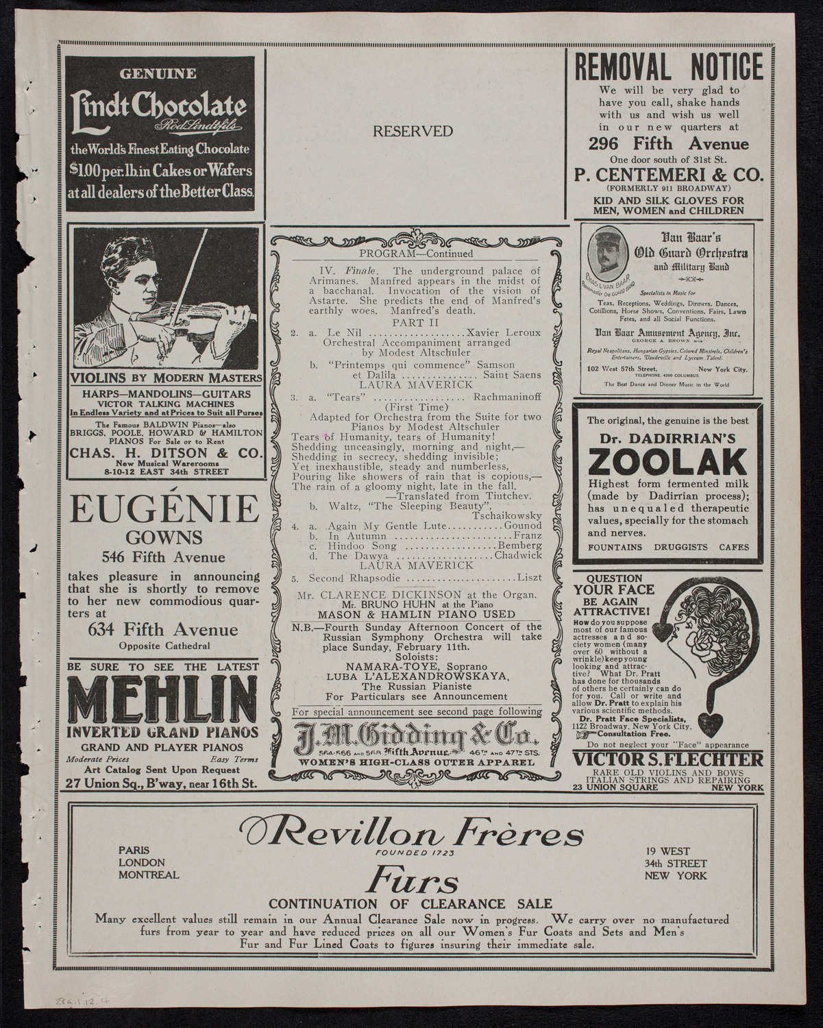 Russian Symphony Society of New York, January 28, 1912, program page 7