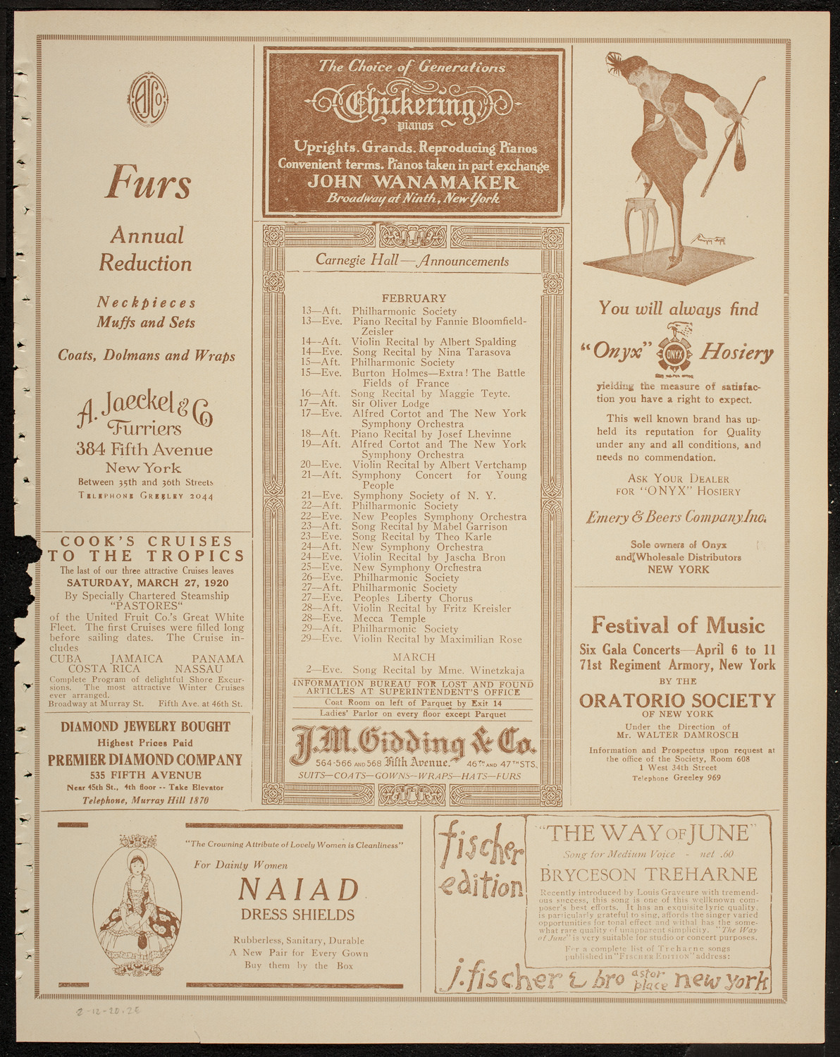 New York Philharmonic, February 12, 1920, program page 3
