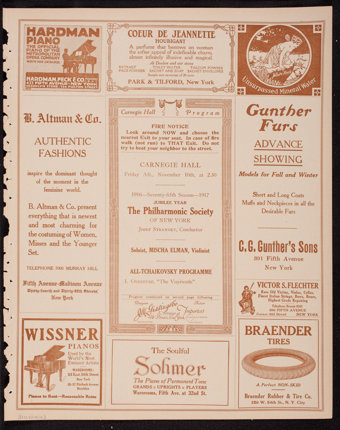 New York Philharmonic, November 10, 1916, program page 5