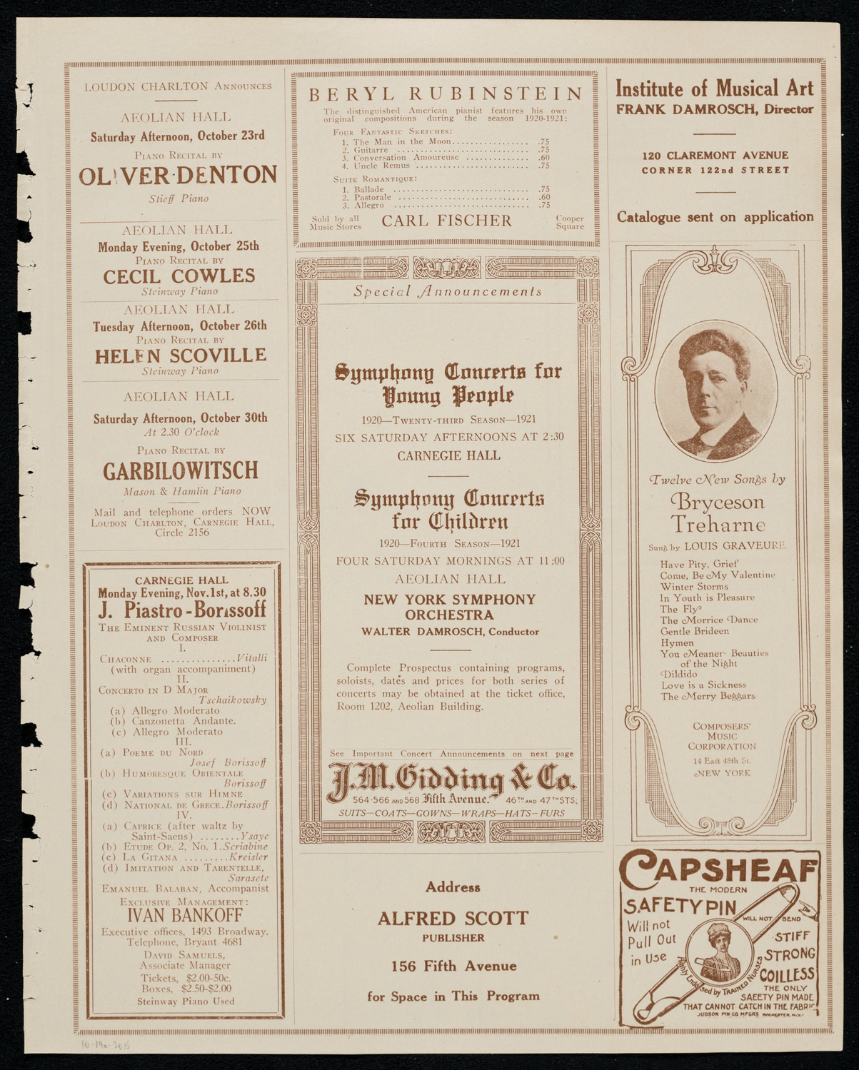 National Symphony Orchestra, October 19, 1920, program page 9