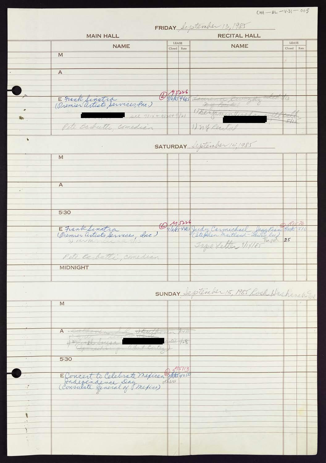 Carnegie Hall Booking Ledger, volume 31, page 5