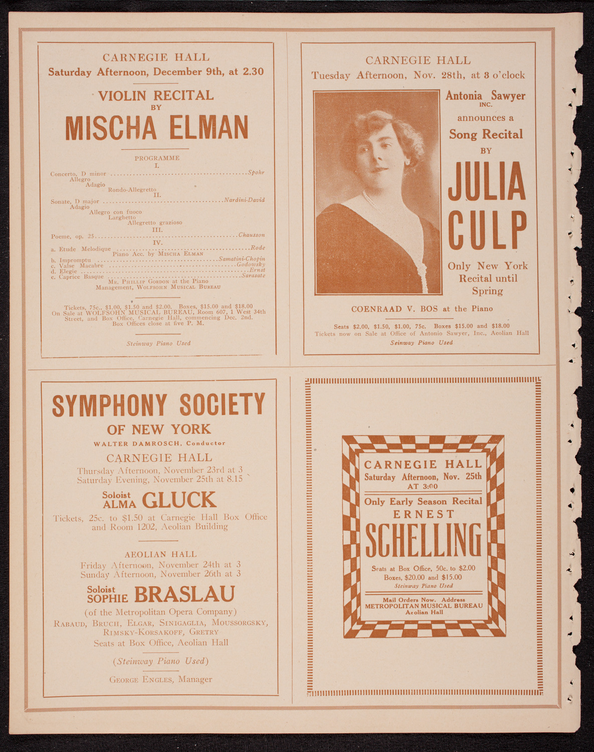 Fritz Kreisler, Violin, November 19, 1916, program page 8