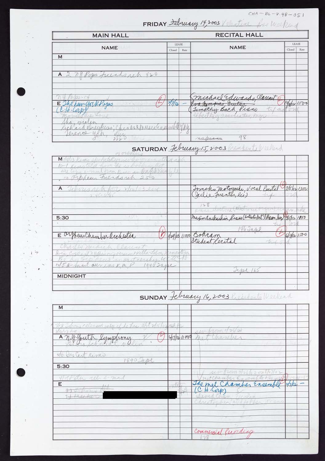 Carnegie Hall Booking Ledger, volume 48, page 51