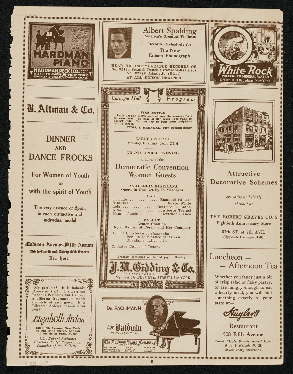 Grand Opera Evening in Honor of the Democratic Convention Women Guests, June 23, 1924, program page 5