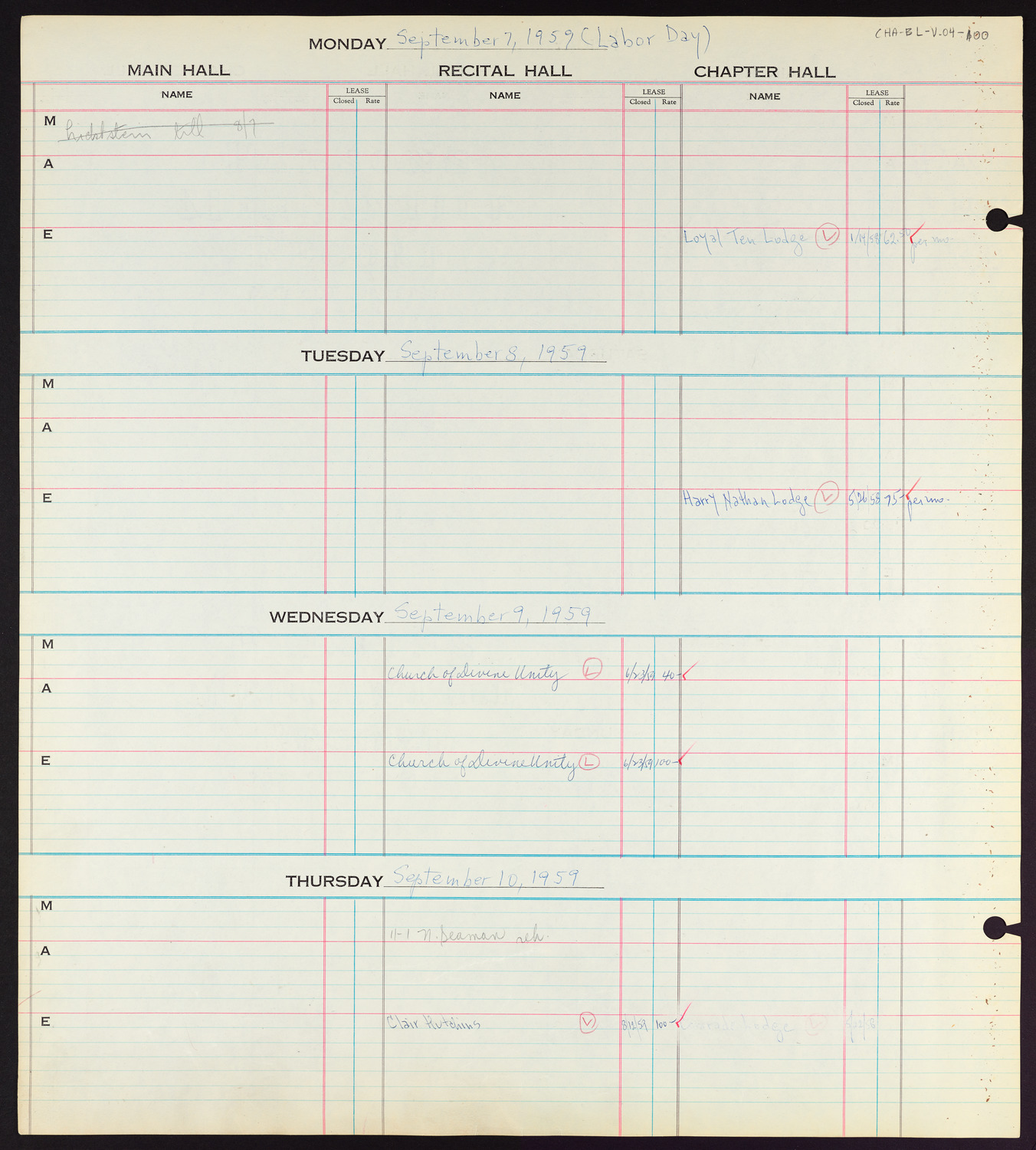 Carnegie Hall Booking Ledger, volume 4, page 100