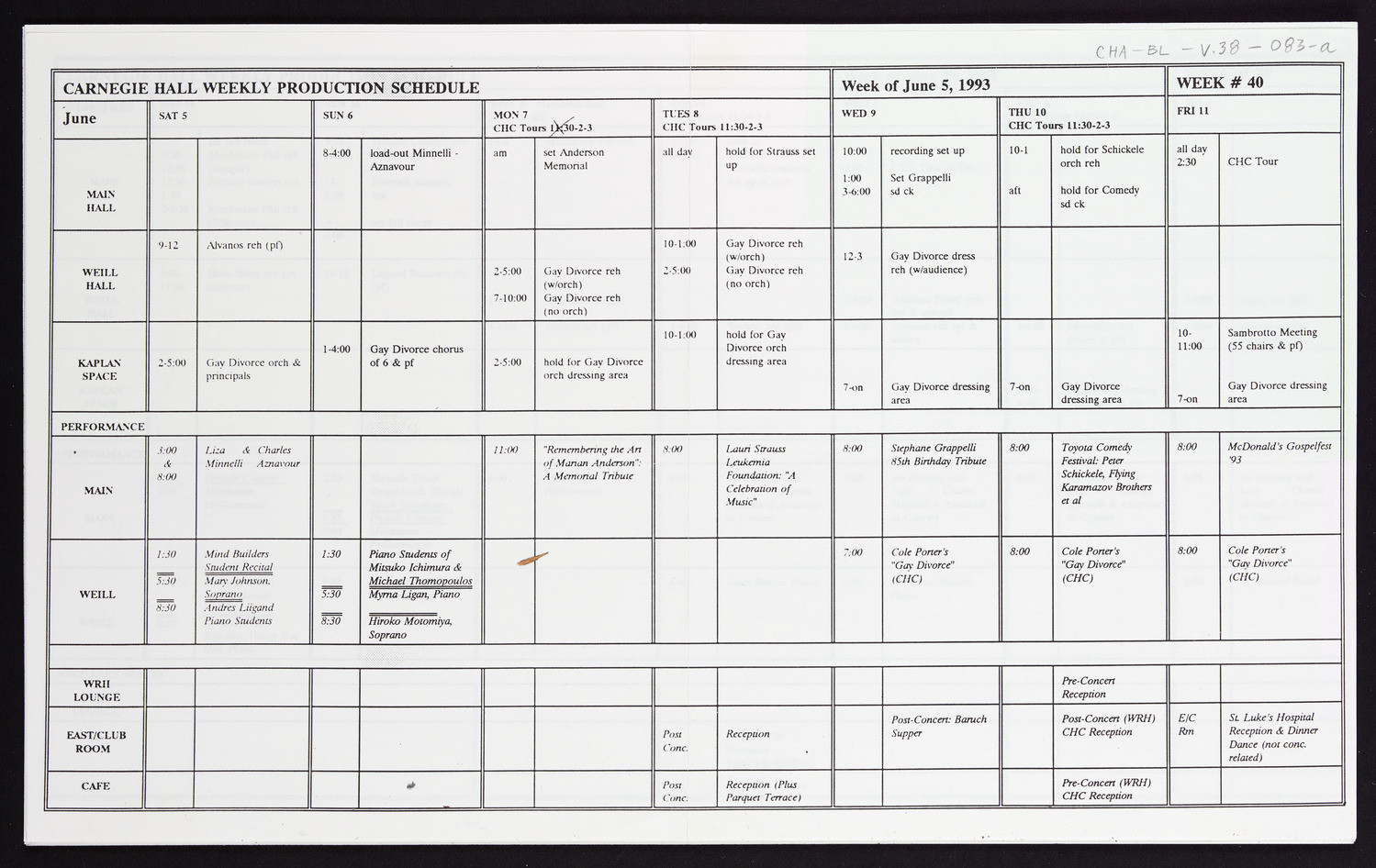 Carnegie Hall Booking Ledger, volume 38, page 83a