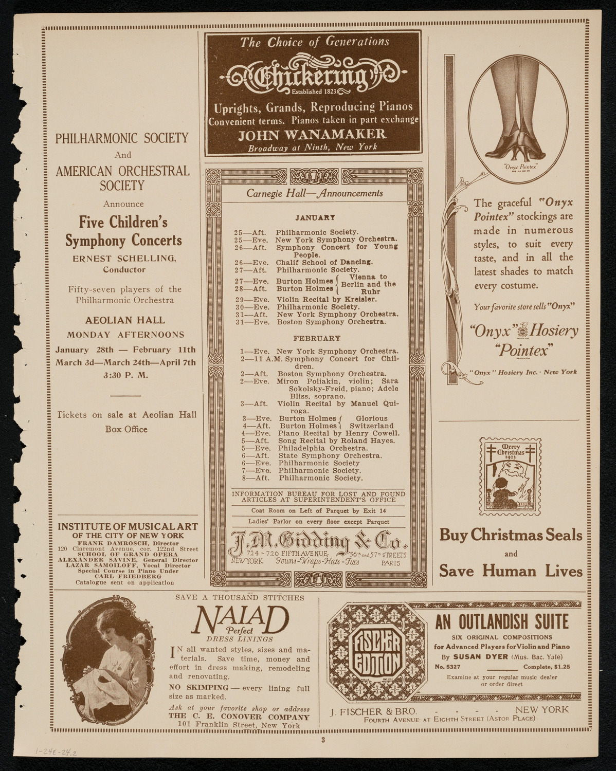 New York Philharmonic, January 24, 1924, program page 3