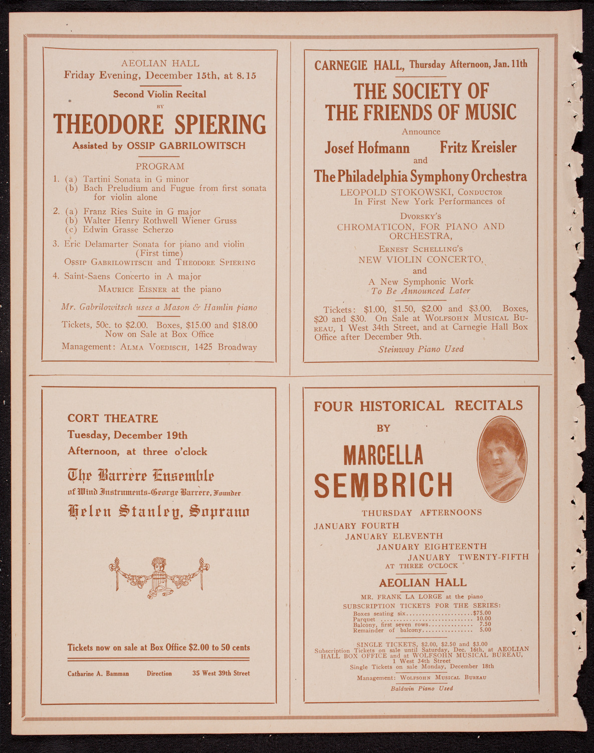 New York Philharmonic, December 9, 1916, program page 10