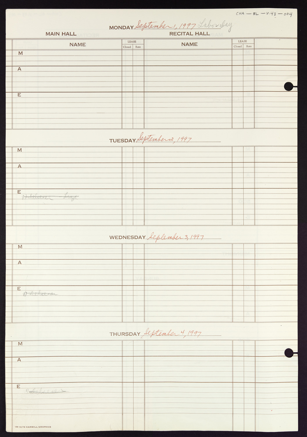 Carnegie Hall Booking Ledger, volume 43, page 4