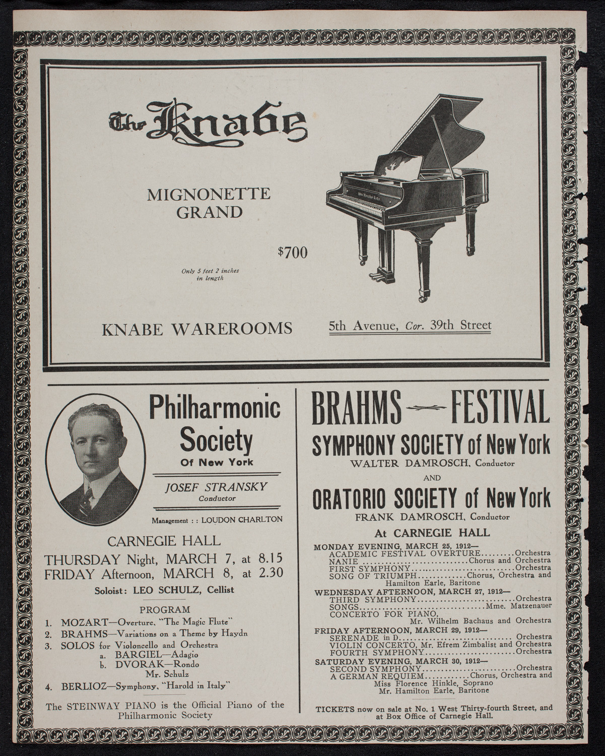 New York Philharmonic, March 1, 1912, program page 12