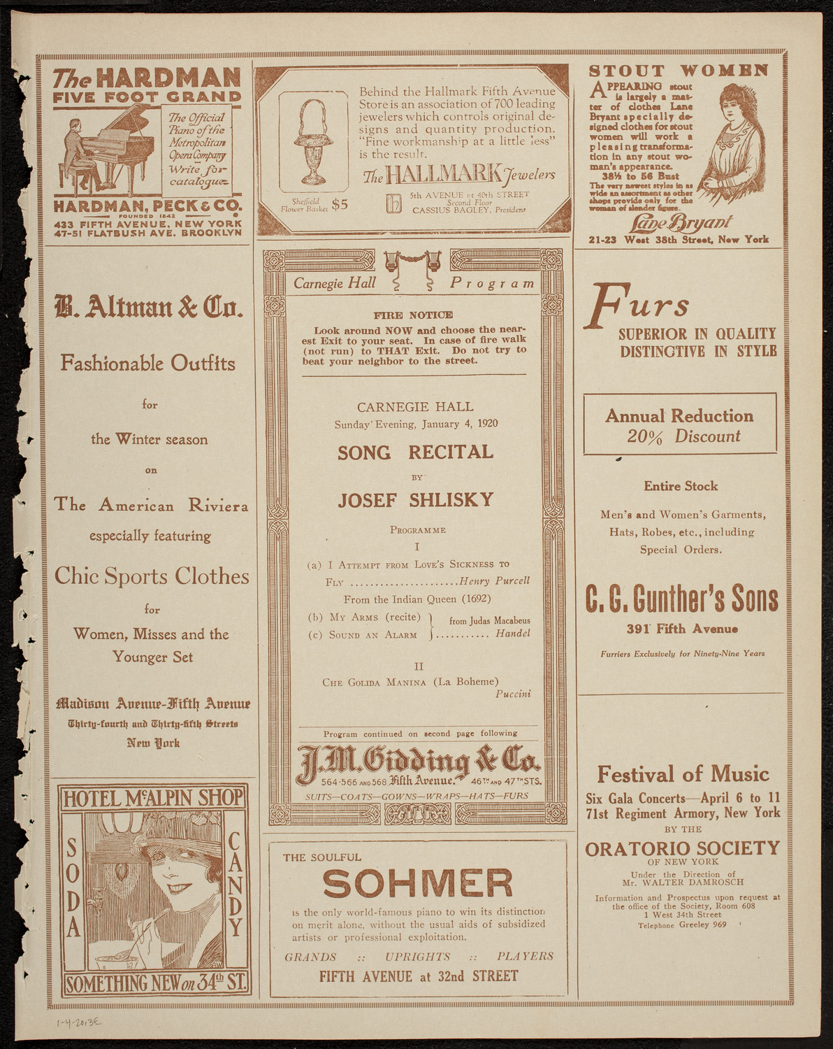 Josef Shlisky, Tenor, January 4, 1920, program page 5