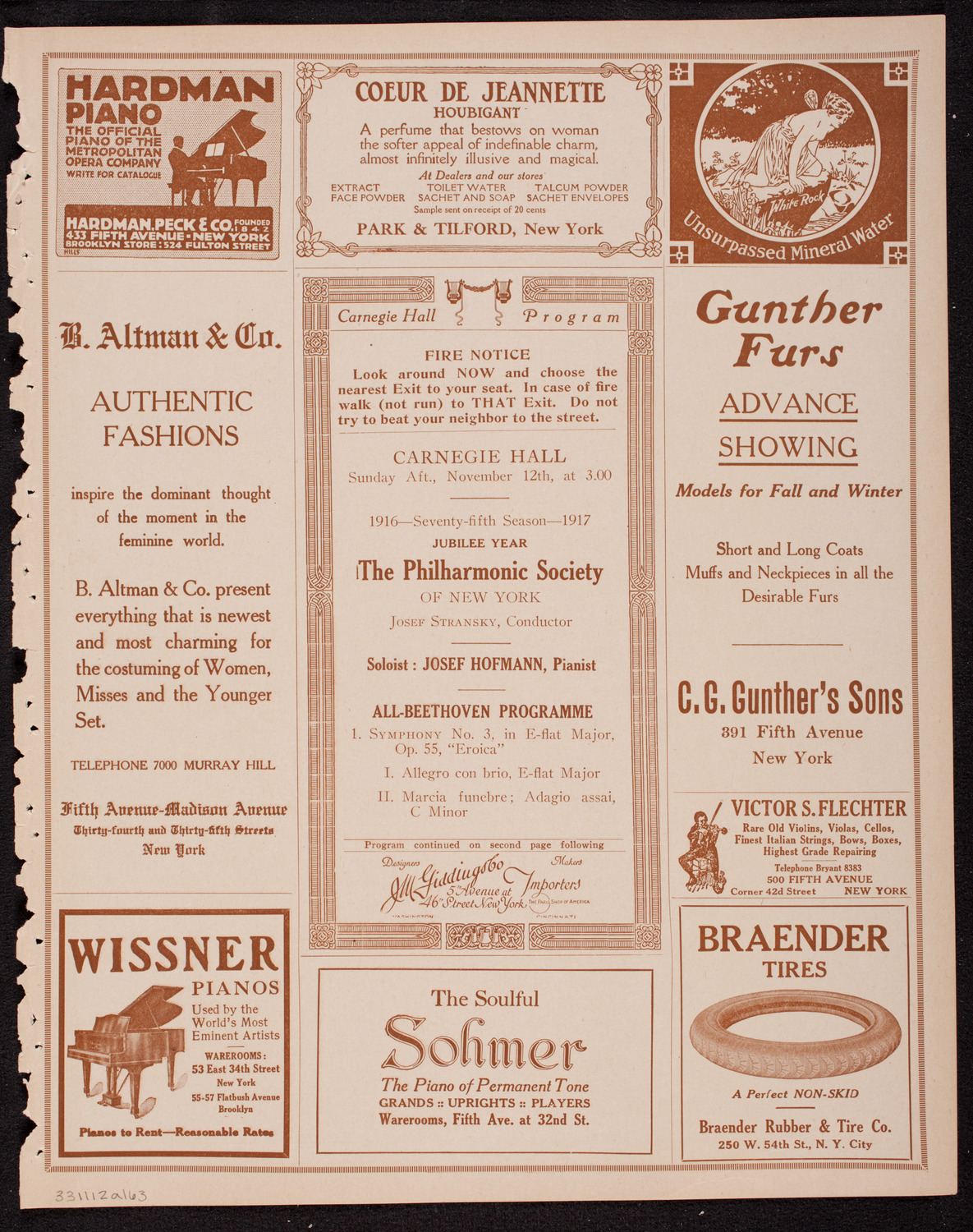 New York Philharmonic, November 12, 1916, program page 5