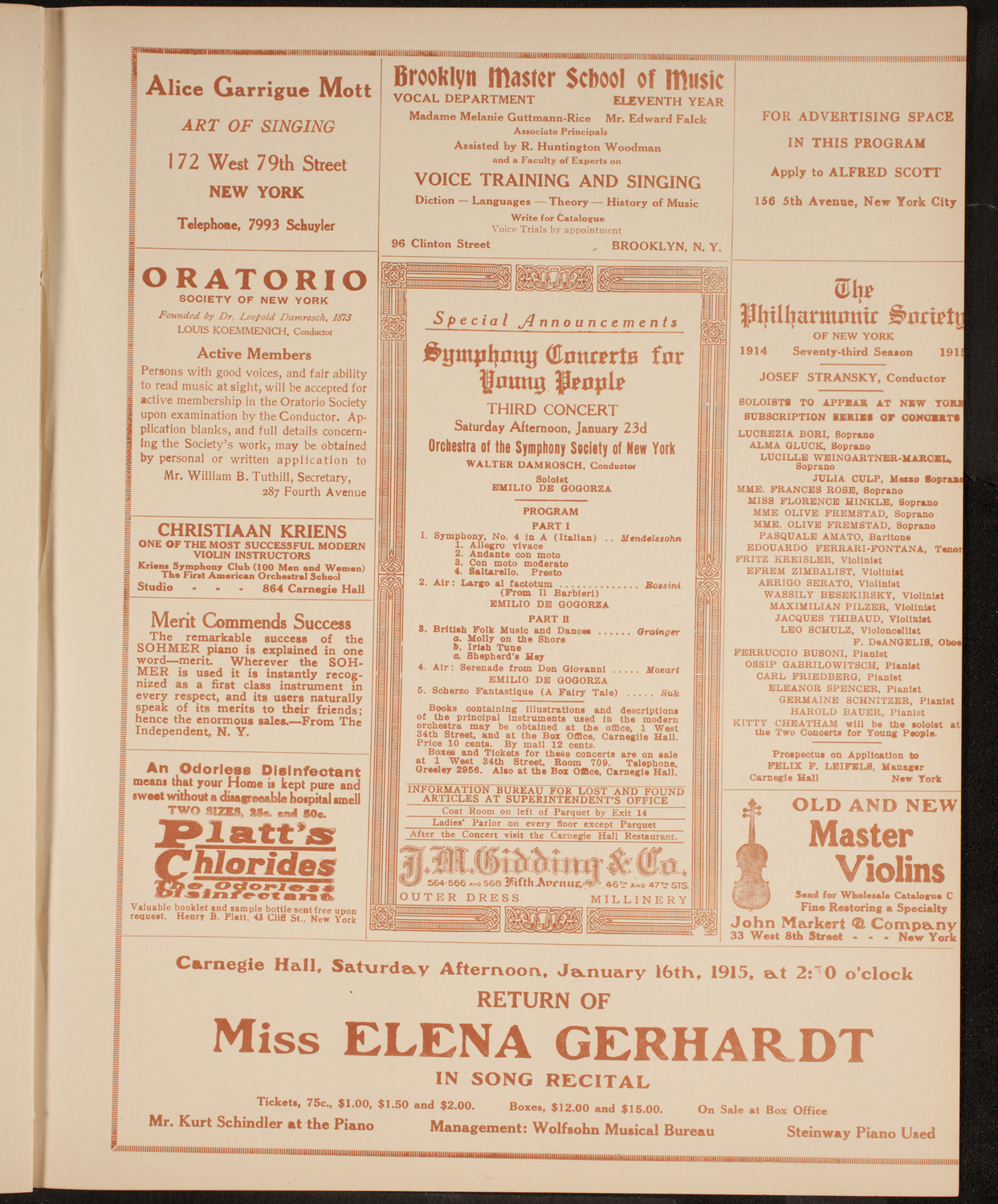 Julia Culp, Contralto, January 5, 1915, program page 9