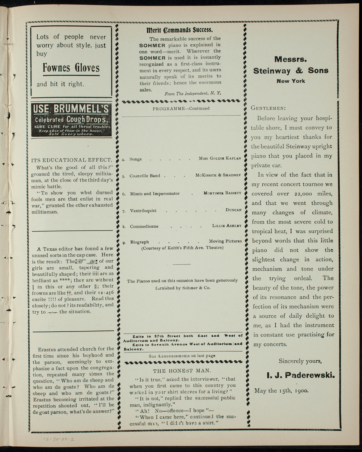 Benefit: Hebrew Technical School for Girls, December 30, 1904, program page 3