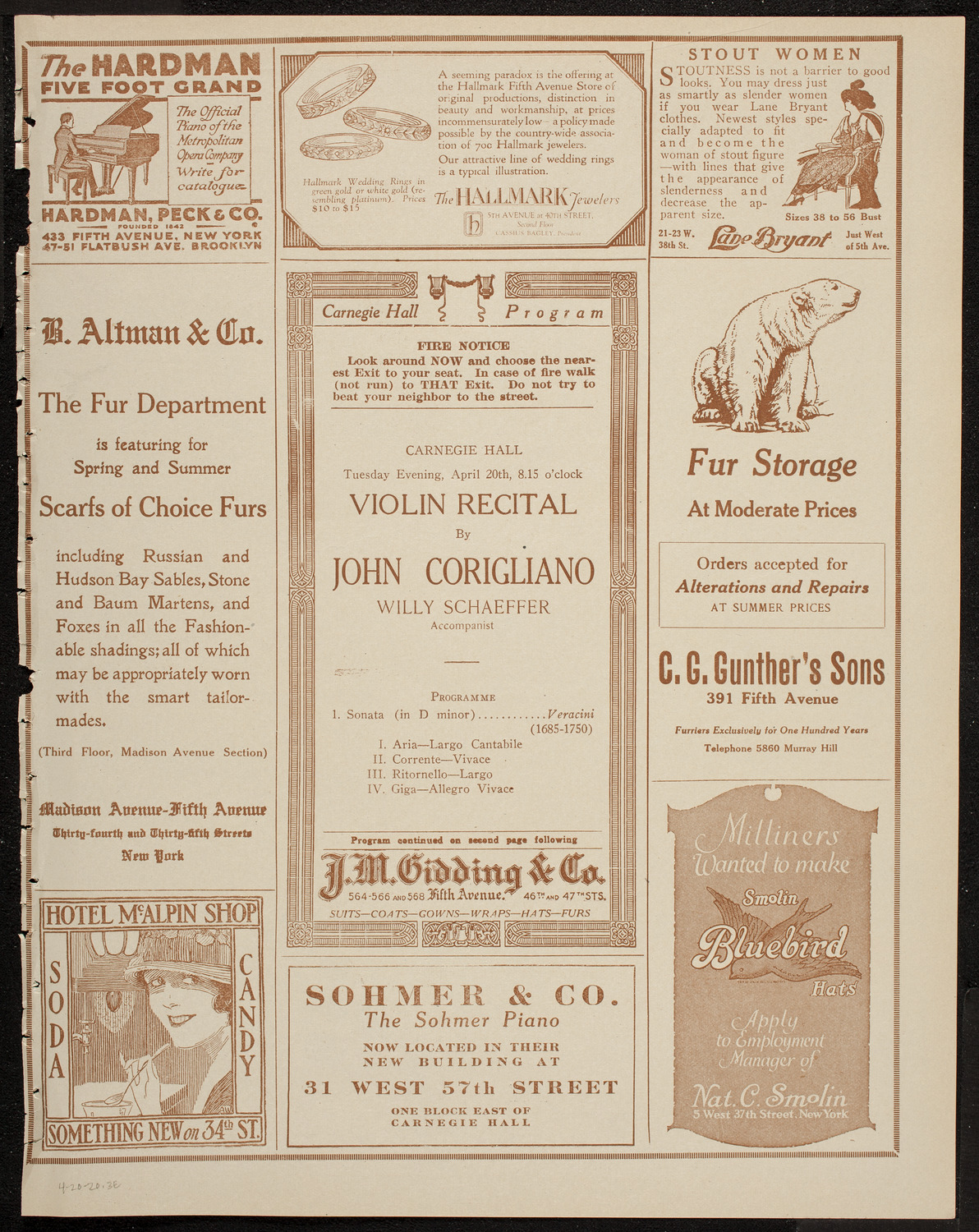 John Corigliano, Violin, April 20, 1920, program page 5