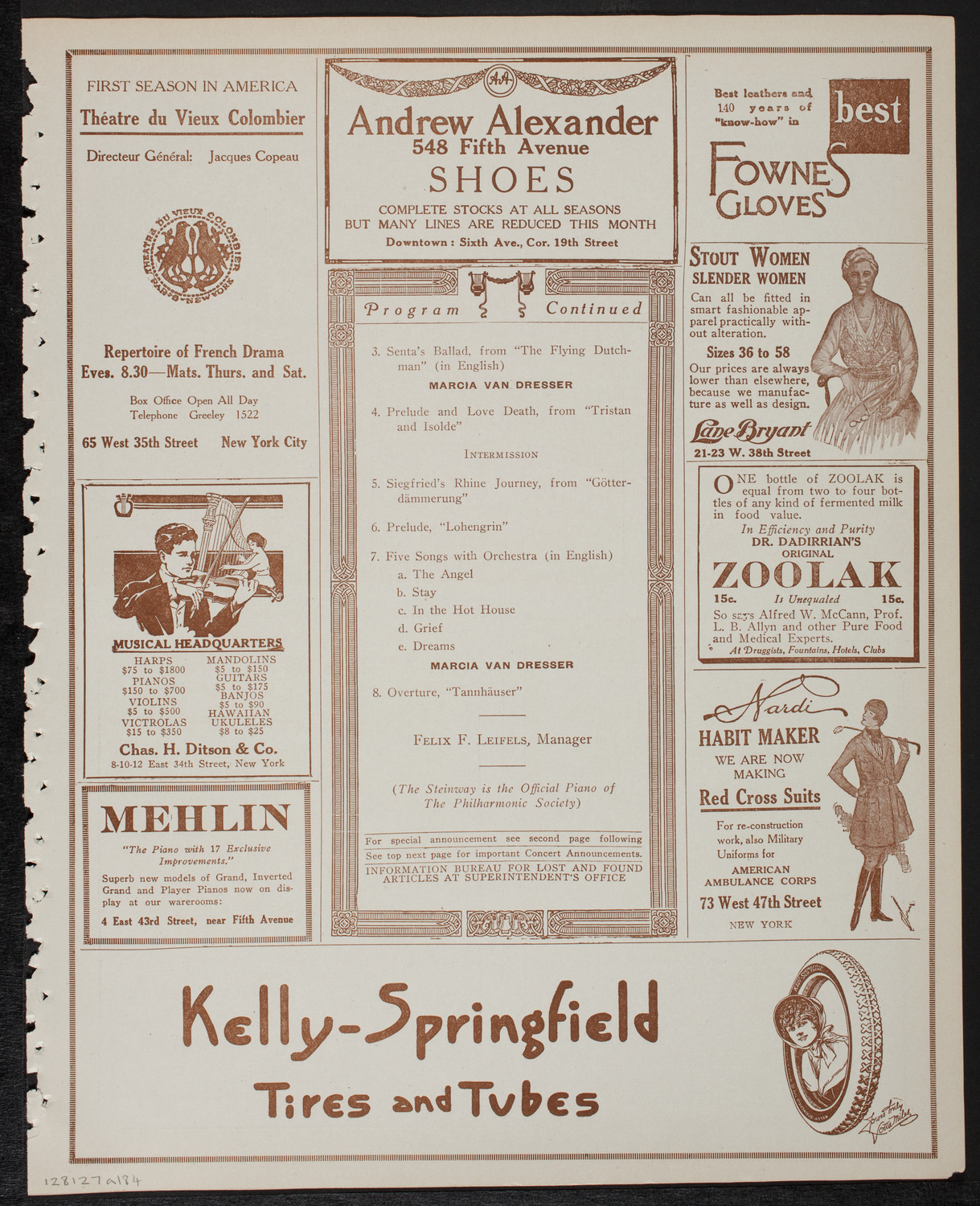 New York Philharmonic, January 27, 1918, program page 7