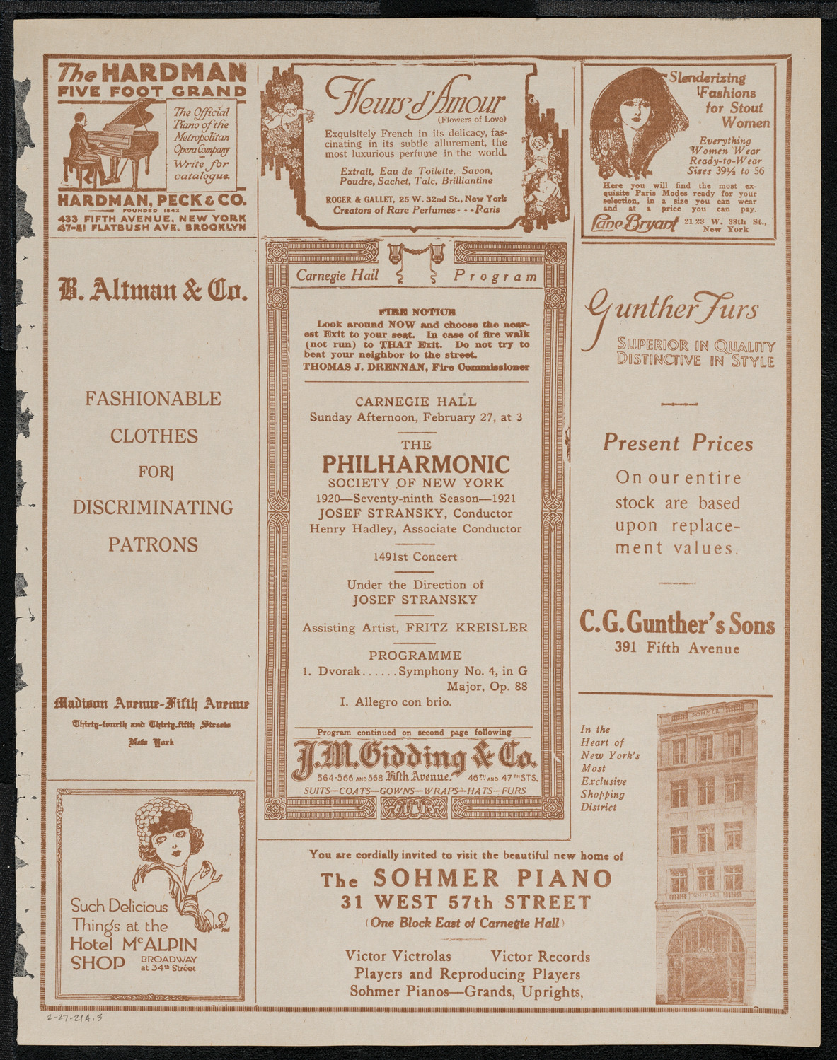 New York Philharmonic, February 27, 1921, program page 5